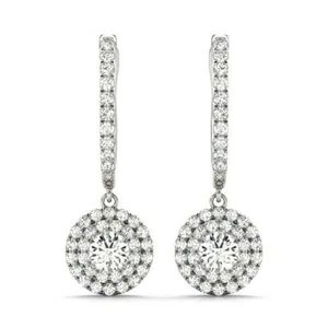 Pendientes de diamantes colgantes de oro de 14 quilates - diapositivas de 1 quilates - Imagen 1 de 2
