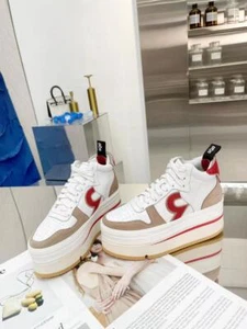 Zapatos deportivos informales R13 con cordones de suela gruesa de cuero, suela plana para mujer - Imagen 1 de 28