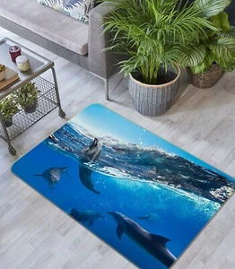 3D Blue Ocean Dolphin NAO1175 Game Rug Mat Elegant Photo Carpet Mat Fay - Imagen 1 de 5