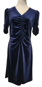 Vintage DKNY 1990s Y2K Blue Velvet Ruched Grunge Dress Size 12 - Picture 1 of 24