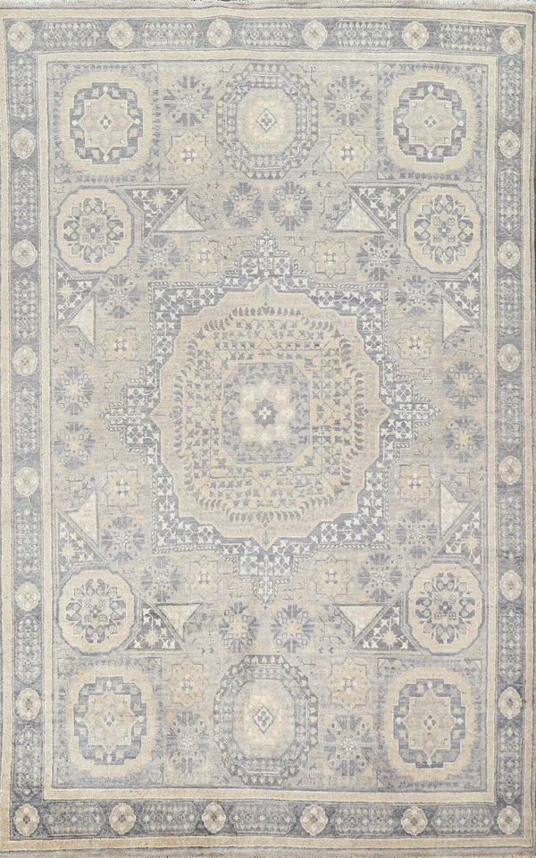 Vegetable Dye Geometric Khotan Oriental Area Rug 5x8 Hand-knotted Carpet - Image 1 of 4