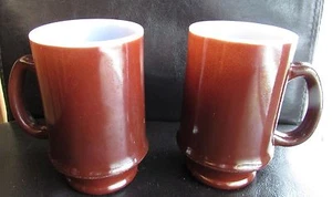 Set of 2 Fired On Brown Pedestal Coffee Mugs - Picture 1 of 6