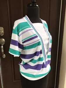 Vtg Jantzen Women’s Pullover Lightweight Sweater Deep V Neck Sz S Purple Blue - Picture 1 of 5