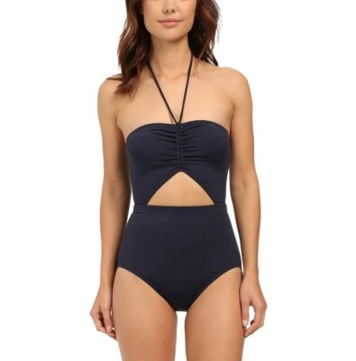 Michael Michael Kors drapeado sólido Halter Maillot peça única 120253 azul marinho tamanho 12 - Imagem 1 de 3