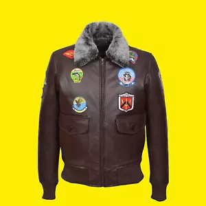 Men's G1 Bomber Leather Aviator Pilot Cowhide Brown Soft Leather Jacket -TOP GUN - Picture 1 of 5
