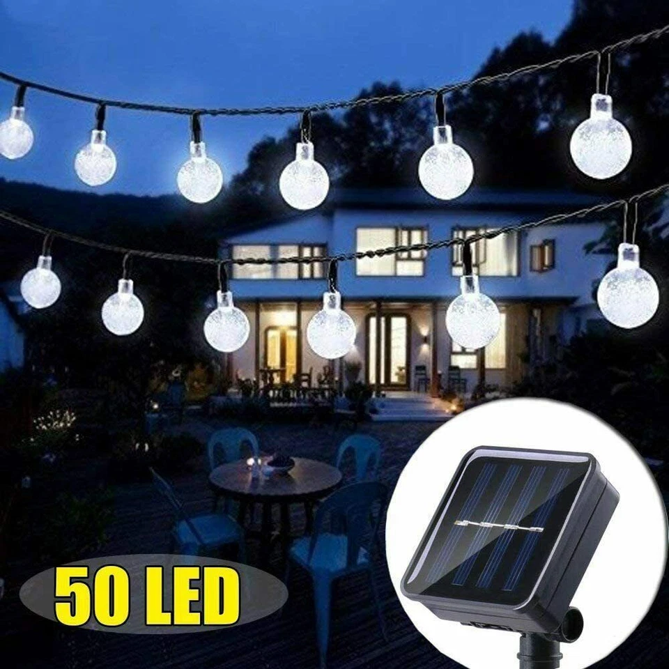 Cadena de luces LED de 23 pies para exteriores con energía solar para patio patio porche decoración de fiestas Foto 1 de 4