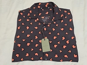 Allsaints NUEVA Camisa Romanza Negra Lavada Corazón S/S Campamento Hawaiana Talla Mediana - Imagen 1 de 12