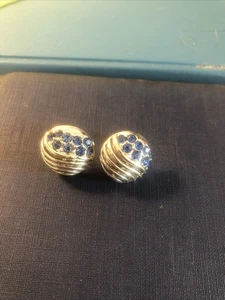 Vintage Clip Ohrringe blaue Steine silberfarben - Bild 1 von 7