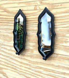 Set of 2 Moroccan Arch Wall Mirrors Black MDF Frame Decorative Accent - 19.5”L - Picture 1 of 14