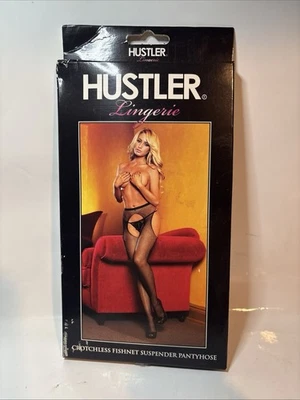 Hustler Lingerie Crotchless Fishnet Suspender Pantyhose One Size Fits Most - Image 1 of 3