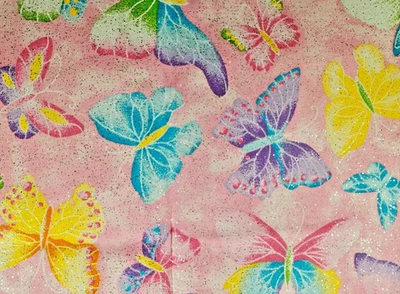 20" x 44" Pink Sewing Fabric Tradition Rainbow Sparkles And Colorful Butterflies - Image 1 of 4