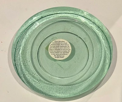 Vtg Pier 1  Round Candle Holder Heavy Green Colored Glass 1" Thick  6 " Diameter - Image 1 of 4