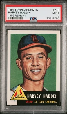 1991 TOPPS ARCHIVES 1953 REPRINT #273 HARVEY HADDIX PSA 9 - Image 1 of 2