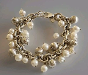 925 Sterling Silver Pearl Bracelet Made In Italy H Women's Fine Jewelry  - Picture 1 of 7