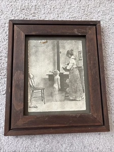Vintage Rolland Hendrickson Framed Artwork Mother Bathing Child Rare Wood Stove - Picture 1 of 4