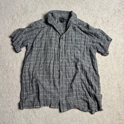 Marc Edwards Mens Plaid Linen Blend Button Up Shirt Medium Gray - Image 1 of 4