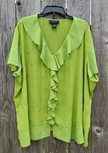 Blusa Separates by New York City Design Transparente Abotonada Volantes Verde Oficina 2X - Imagen 1 de 12