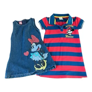 2 Disney Dress Size 5/6 Minnie Mouse Embroidered Striped & Jean Size 4 READ - Picture 1 of 24