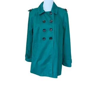Daisy Fuentes Women's Green  Double-Breasted Trench Coat Size L lined - Picture 1 of 9