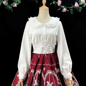 Ladies Lolita Shirt Ruffle Blouse Top Tunic Lace Up Vintage Style Sailor Collar - Picture 1 of 17