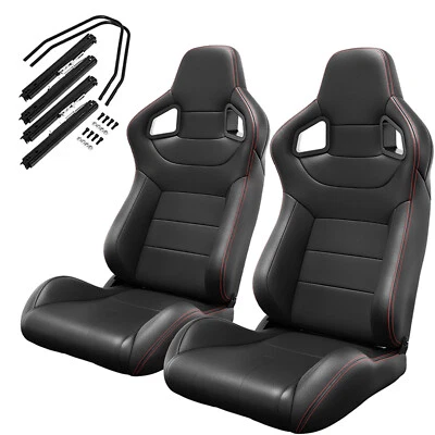 2PCS Universal Racing Bucket Seats with Dual Sliders, PVC Leather for Dodge Foto 1 de 4