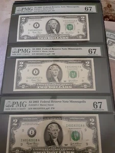 2003 Minneapolis $2 PMG 67 EPQ SUPERB GEM 3 Consecutive notes!! - Picture 1 of 2