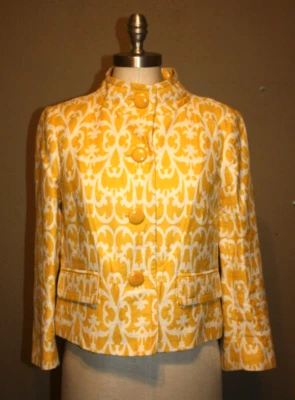 J.CREW YELLOW FLORAL OR DAMASCUS PRINT LINEN COTTON CROPPED JACKET - 6 MEDIUM — 第 1/4 张图片