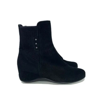 Aquatalia Size 6.5 Versus Black Suede Wedge Ankle Booties Boot Stretch - Picture 1 of 7