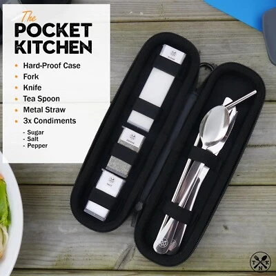 Pocket Kitchen Portable Camping Utensils Carry Case with Cutlery Reusable Set - Image 1 of 4