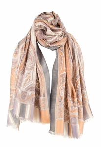 Michelsons of London Cappuccino Large Paisley Ladies Scarf - Picture 1 of 4