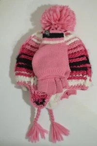 FREE COUNTRY girl's NWT sz L/XL knit Pink Strips hat & glove knit set - Picture 1 of 6