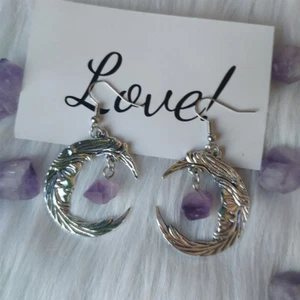 Vintage Moon Amethyst Stone Crystal Quartz Ear Hook Earrings Hip Hop Jewelry - Picture 1 of 3