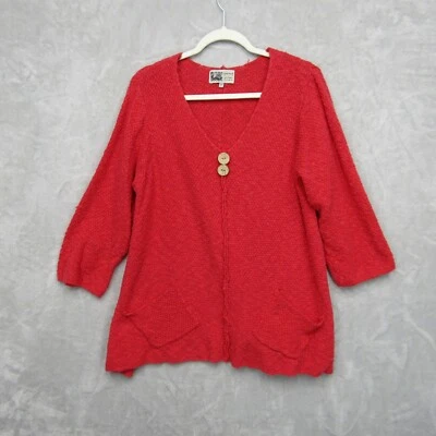 Habitat Red Sweater Tunic Cotton Linen Women's Large Buttons Lagenlook Holiday - Image 1 of 4