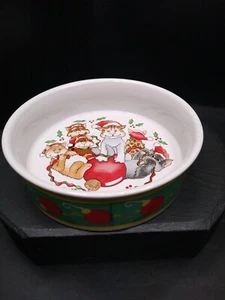 Vintage Silvestri Celebrations Audrey Heffner Christmas Cat Water Food Bowl Dish - Picture 1 of 8