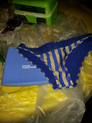 DVF Diane Von Furstenberg Bikini Bottom Swimsuit Banded Briefs NWT P Blue Green - Image 1 of 3