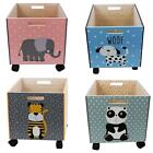 Kid Wooden Box Toys Storage Chest  Animal Toy Box With Wheels Nursery Decoration