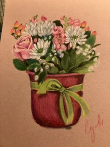 vaso da disegno originale colorato con fiori. margherita, rosa - Foto 1 di 1