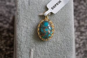 Egyptian Turquoise & White Topaz Gold Plated Sterling Silver Pendant only