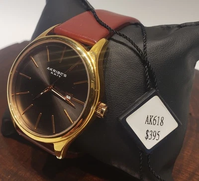 NUEVO RELOJ AKRIBOS XXIV AK618 PARA HOMBRE CUERO Y ORO ROSA QUERTS Y BATERÍA NUEVA  Foto 1 de 4