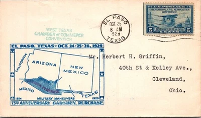 UNITED STATES 1929 CACHET COVER 75TH ANNIV GADSEN PURCHASE CANC EL PASO TEXAS - Image 1 of 2