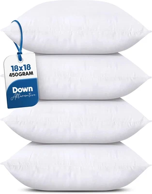Throw Pillows (Set of 4, White), 18 X 18 Inches Pillows for Sofa, Bed and Couch - Image 1 of 4