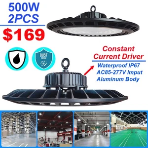 2 Pack High Bay Led Light 500W 50000 Lm Cold White 6500K Garage UFO Shop Lights - Picture 1 of 12