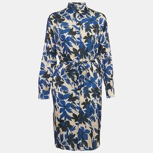 Boutique Moschino Blue Tropical Print Satin Button Front Shirt Dress M - Picture 1 of 1