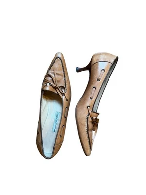 90-е винтажные женские туфли на каблуке Manolo Blahnik размер 37 коричневые замшевые с заостренным носком - Изображение 1 из 4