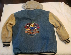 Disney Vintage Años 90 Niños Talla S Varsity Denim Chaqueta Bomber Mickey Goofy Sudadera con Capucha - Imagen 1 de 13