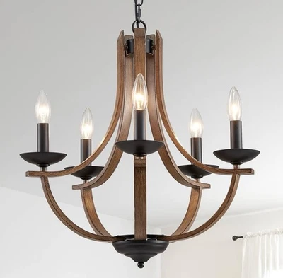 Rustic Chandelier 5-Light Candle Ceiling Lighting Fixtures 21 Inches Height A... - Image 1 of 3
