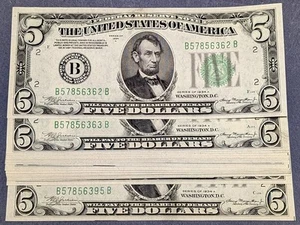 FR. 1957 B $5 1934-A Federal Reserve Note 28pc NON-CONSEC B-B Block Choice CU - Picture 1 of 2