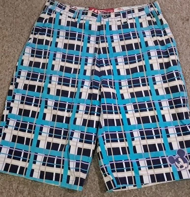 Vintage 19 Twenty Eight Disney Bermuda Shorts Plaid Blue Purple Men's 38 - Изображение 1 из 4