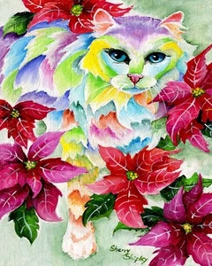 Weihnachtsstern Sweetheart 8x10 Katze Druck von Künstler Sherry Shipley - Bild 1 von 1