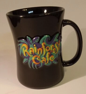 Taza de café Rainforest. Negro. 12 oz. Con rana árbol mascota Foto 1 de 4